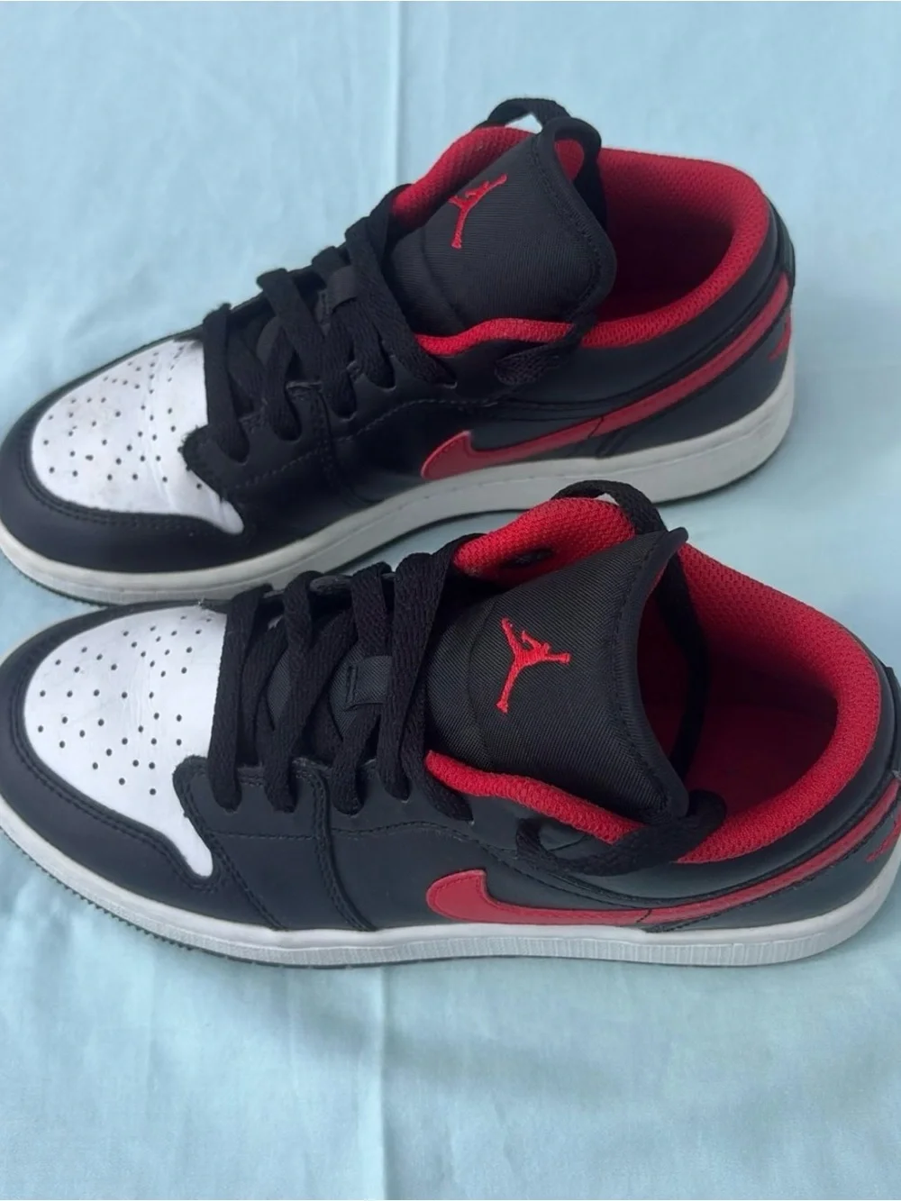 Nike Air Jordan 1 Low-Top Sneakers in Black, Red, White Boys 4Y